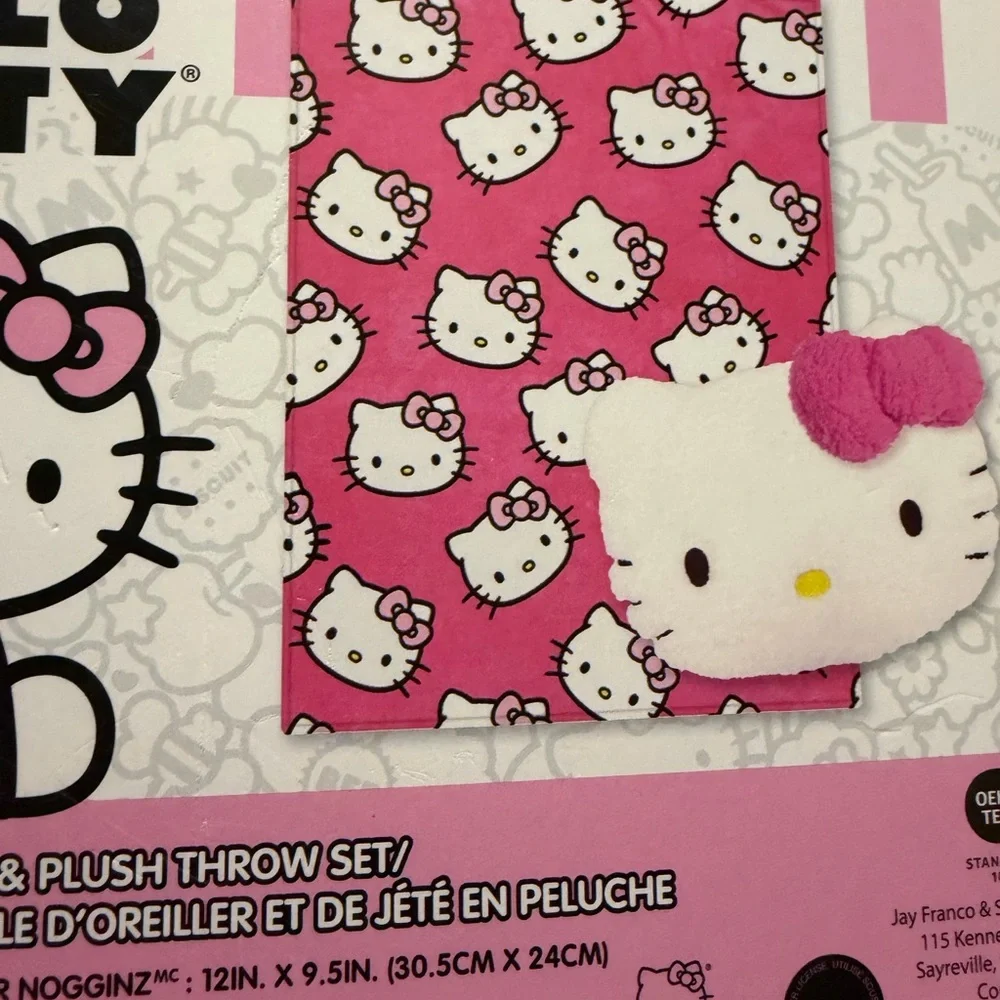 New Hello Kitty Plush Pillow and Blanket Set - White & Pink - Sanrio